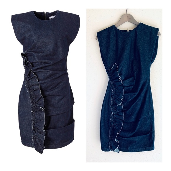 Mango Denim Ruffle Sleeveless Mini Dress Size XS NWT - Picture 1 of 12